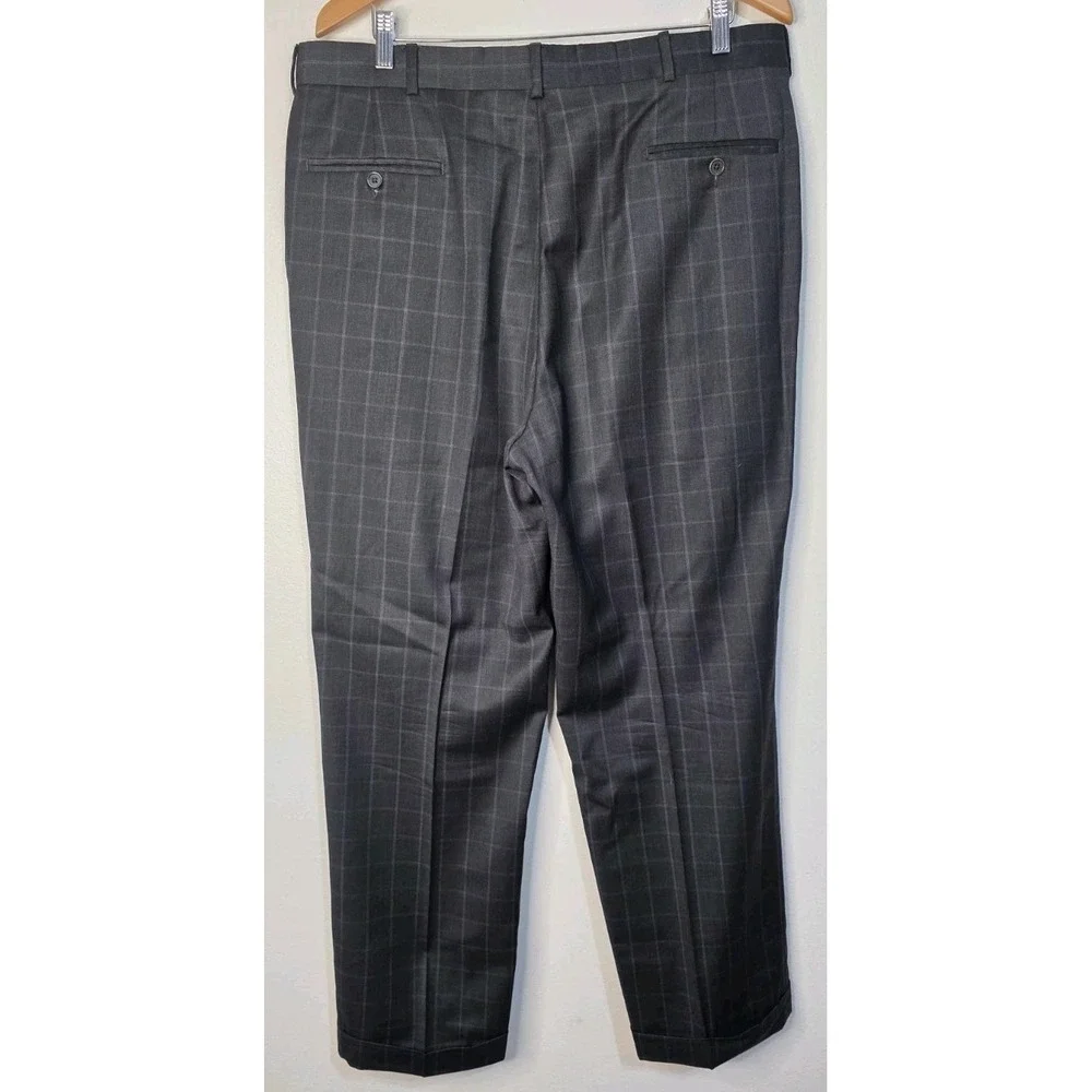 MILINEA 38x29 100% Wool Made Italy Men Gray Plaid Cuff Dress Pants Career Office